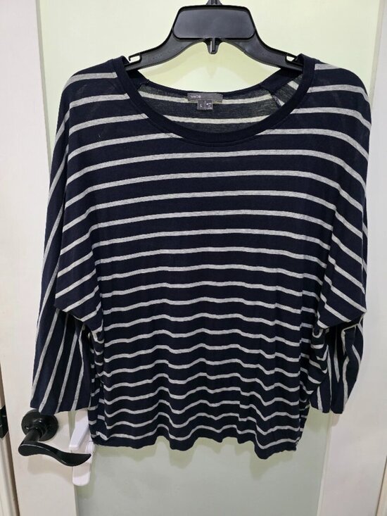 Vince Tops - VINCE Striped 3/4 Sleeve Tee Navy Gray Soft Lightweight Knit Top Women’s Large